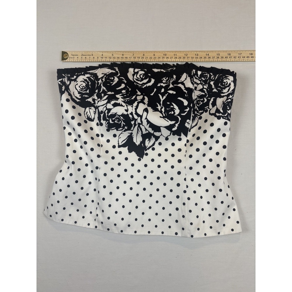 White House Black Market corsette black and white polka dot and roses size 10 - Picture 6 of 7